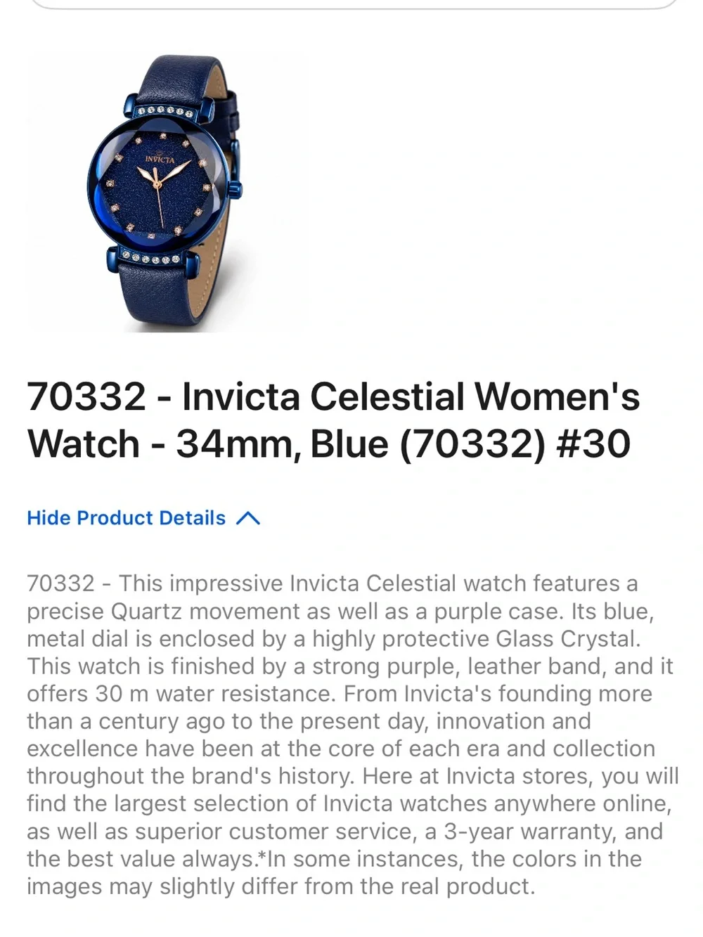 Invicta Blue and Gold Women's Crystal Accent Watch